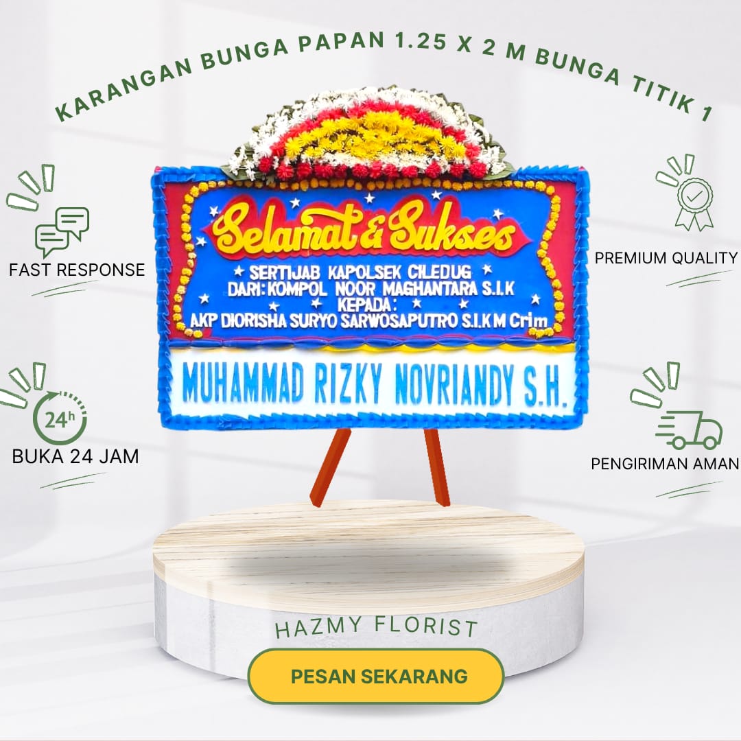 Karangan Bunga Papan Ucapan Selamat Sukses, Wedding, Duka Cita, Graduation JABODETABEK 1.25 x 2 M Bunga Titik 1
