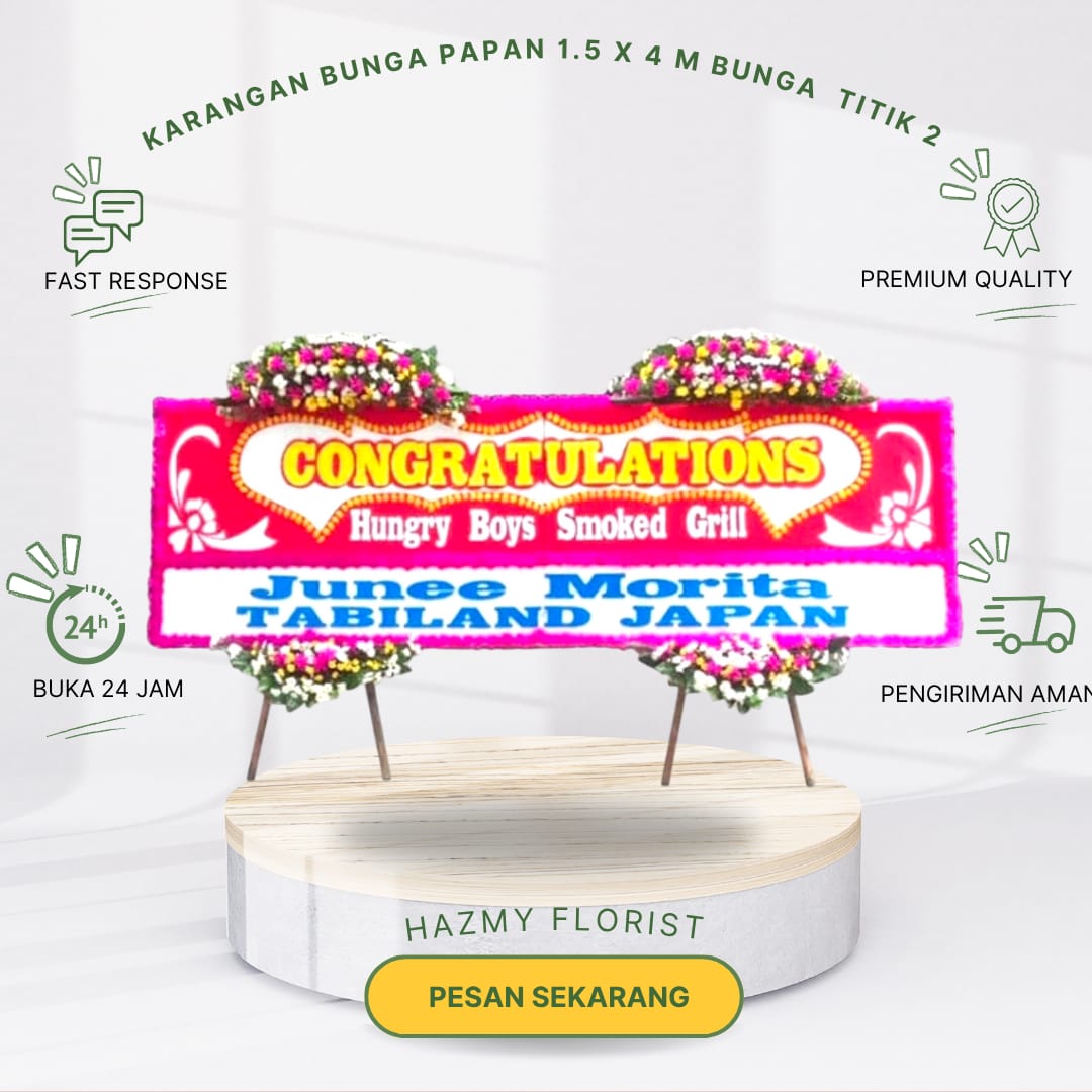 Karangan Bunga Papan Besar Ucapan Karangan Bunga Papan Wedding, Duka Cita, Selamat Sukses, Selamat Wisuda, Selamat Pelantikan, Grand Opening 1.5 x 4 M Bunga Titik 4 Bintaro, Ciputat, Pondok Indah, Lebak Bulus, BSD, Tangerang Selatan, Jakarta Selatan